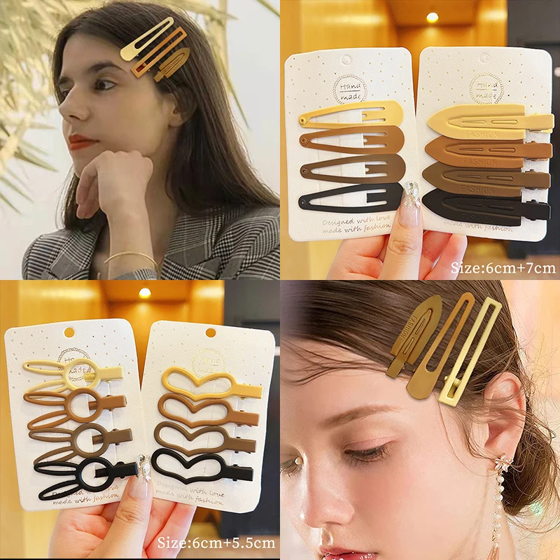 3/4/8 Pcs/Set Women Girs Fashion Vintage Frosted Geometry Ornamentr Hair Clips Adult Alloy Hairpins Female Hair Accessories