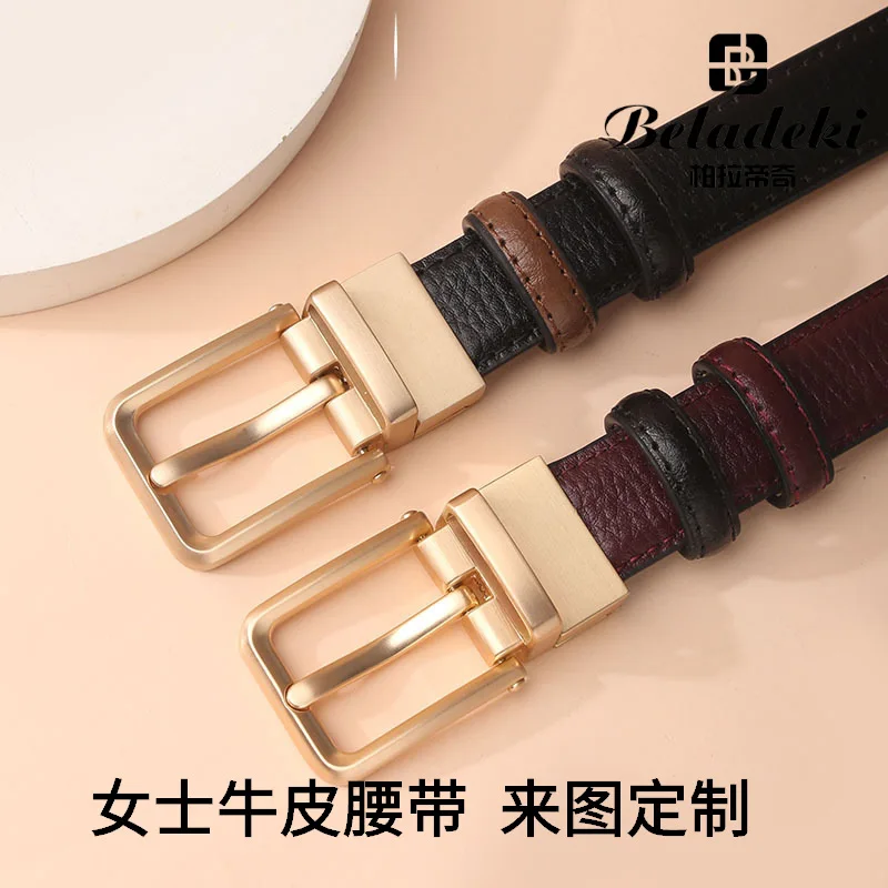Dual sided rotating belt, needle buckle cowhide waist belt, business suit, young people's casual pants belt, unisex