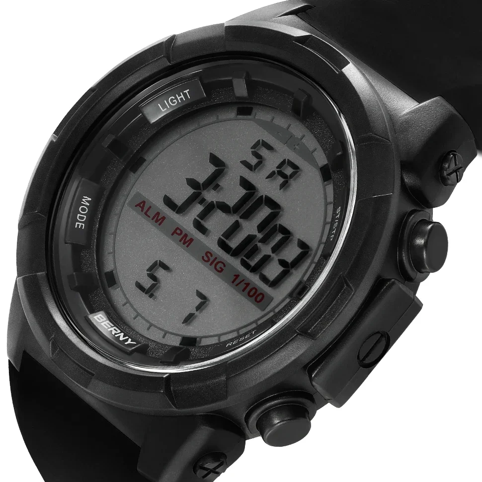 Digital Electronic Watch for Men Sports Super Luminous 49mm 5TM Waterproof Timekeeping Alarm Silicone Calendar Male Watch