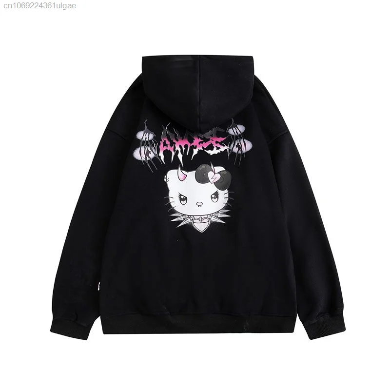 Sanrio Hello Kitty New Korean Hoodies Cartoon Cute Devil Sweatshirts Autumn Zipper Coat Women Cardigan Tops Hooded Y2k Clothes