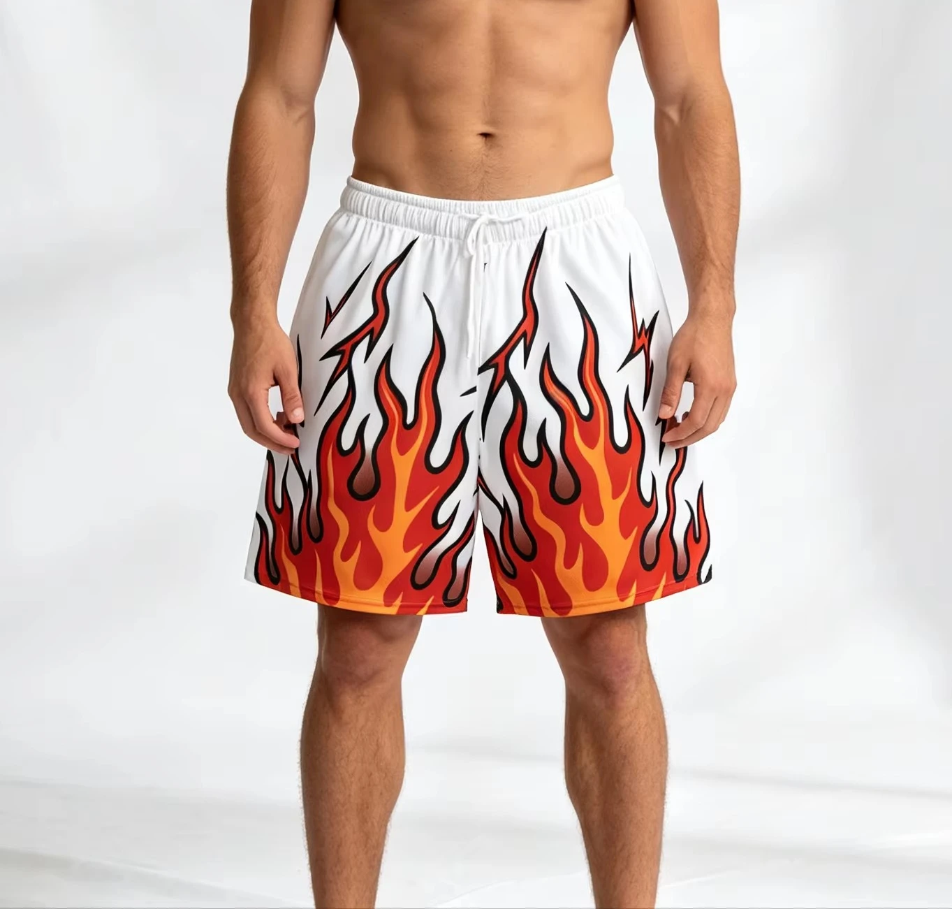 Summer Fashion Retro Flame Men's and Women's Street Oversized Loose Breathable Quick Drying Beach Sports Basketball Shorts