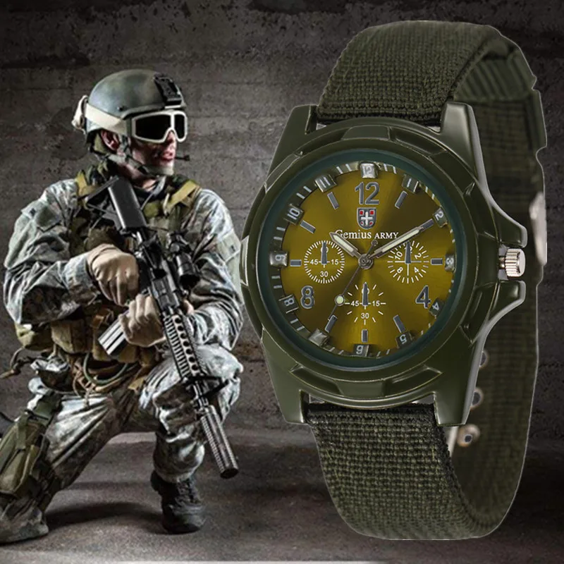 Fashion Mens Watch Cool Sport Analog Quartz Wristwatch Canvas Nylon Strap Camouflage Outdoor Army Green Male Clock reloj hombre