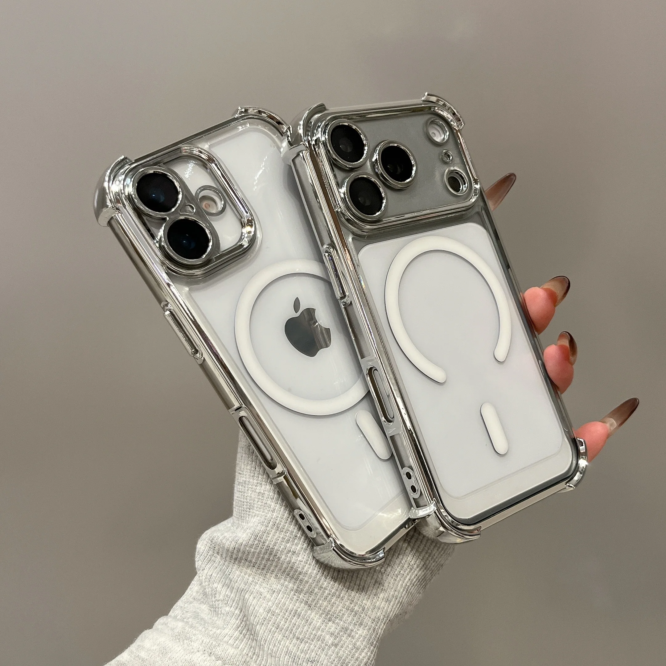 

Fashion Acrylic Electroplating Case For iPhone 17 16 15 14 13 12 Pro Max Plus Shockproof Magnetic Case Four Corner Protection