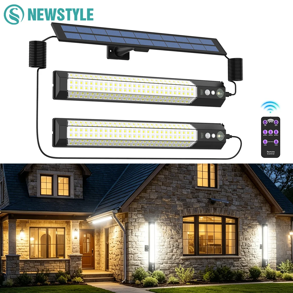 

Солнечный настенный светильник с датчиком движения 158/316 LED, уличный, IP65, водонепроницаемый, с пультом ДУ, 3 режима, USB-зарядка, охранная лампа для сада и веранды