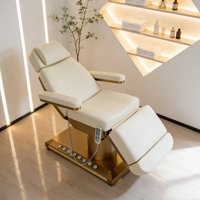 High Quality 3  Electric Massage Table Spa Bed Luxury Gold Foot Control Beauty Shop Cosmetic Facial Salon Bed