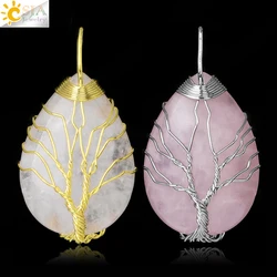 Hayat ağacı kolye için doğal taş tel sarılmış kristal kolye pembe kuvars kaplan gözü ametist açık kuvars H042