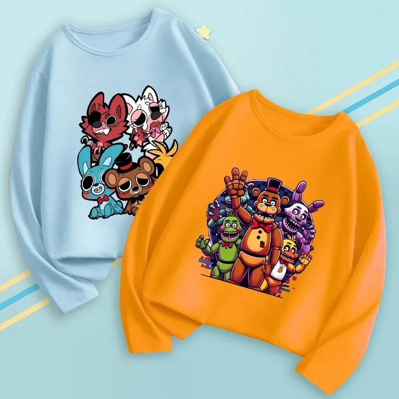 FNAF Long Sleeves Five Nights At Freddys Boys Girls Spring Thin T Shirts Cartoon Anime Pattern Printed T-Shirt Birthday Gifts