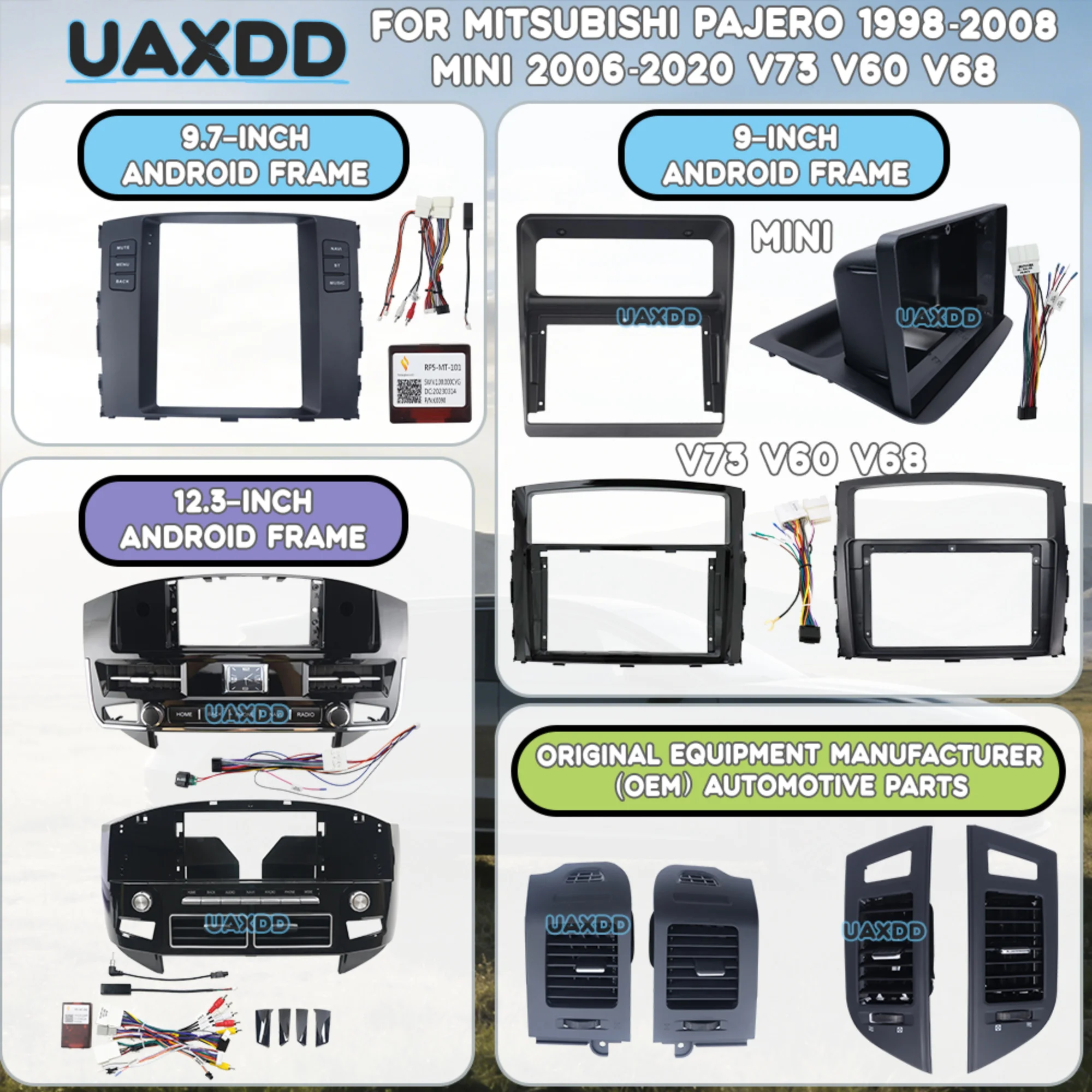 三菱パジェロミニ-06‑20-98‑08-v73-v68-v60用acフレームダッシュボード-ファシア-エアコン-グリル-アセンブリ-カーラジオ-android
