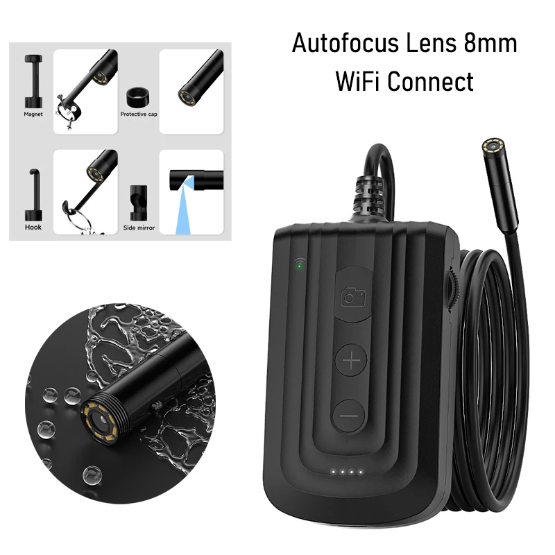 WiFi Borescope Camera Autofocus 8mm for IOS/Android 1920P HD IP67 Waterproof Endoscope WiFi Connect Camera for Piping Sewer