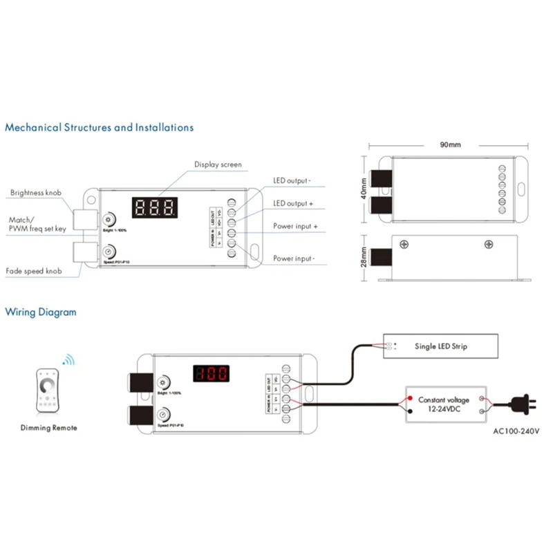 Dual Knob Constant Voltage LED Dmmer 1Chx20a Wireless Remote Control Numeric Display CV Controller V1-B
