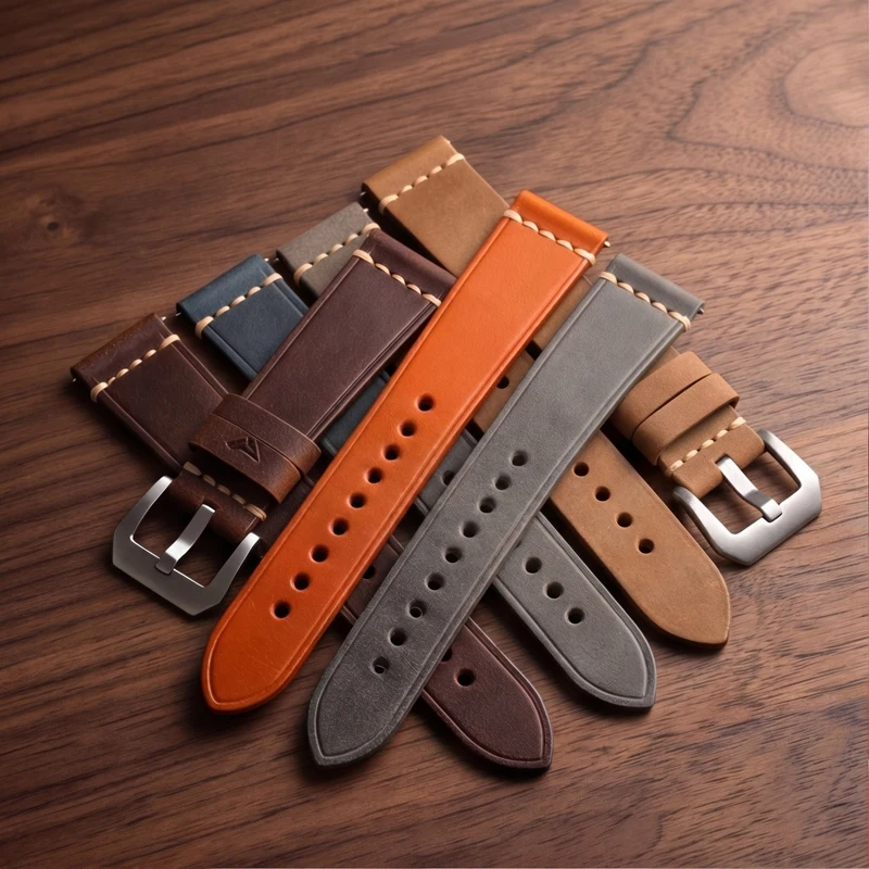 Genuine Leather Casual-Business Reversible Top-Grain Cowhide Watch Strap (Fits 22mm Lug Width) with Stainless Steel Pin Buckle