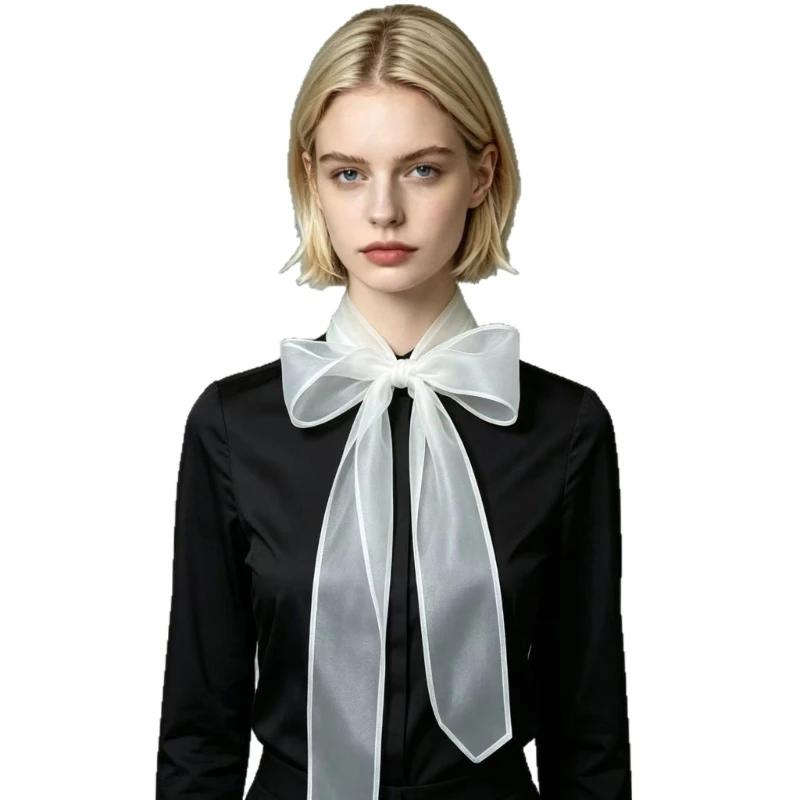 White Organza Look Scarf for Women with Airy Neck Styling for Blouses D0UB