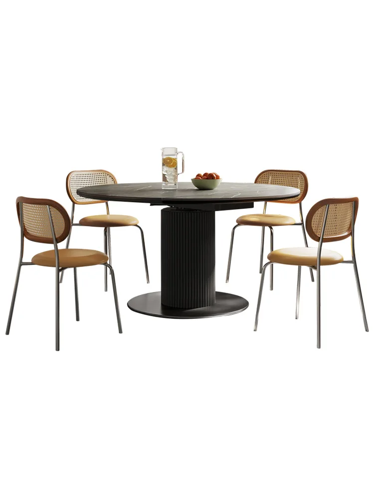 

Slate dining table New Pearl household square and round dual-purpose retractable round dining table
