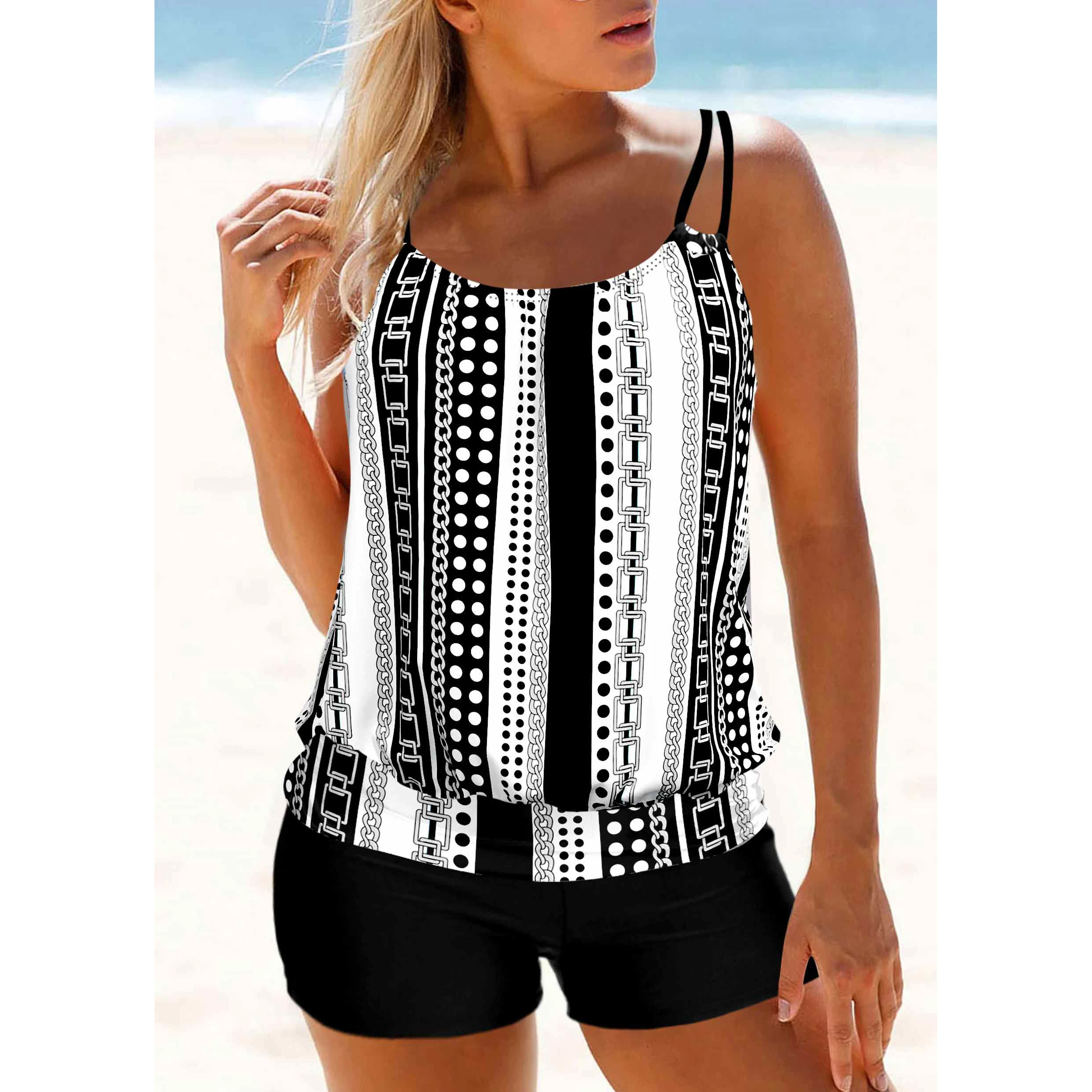 Conjunto de Tankini Regular para mujer, traje de baño de dos piezas con estampado a la moda, 2023