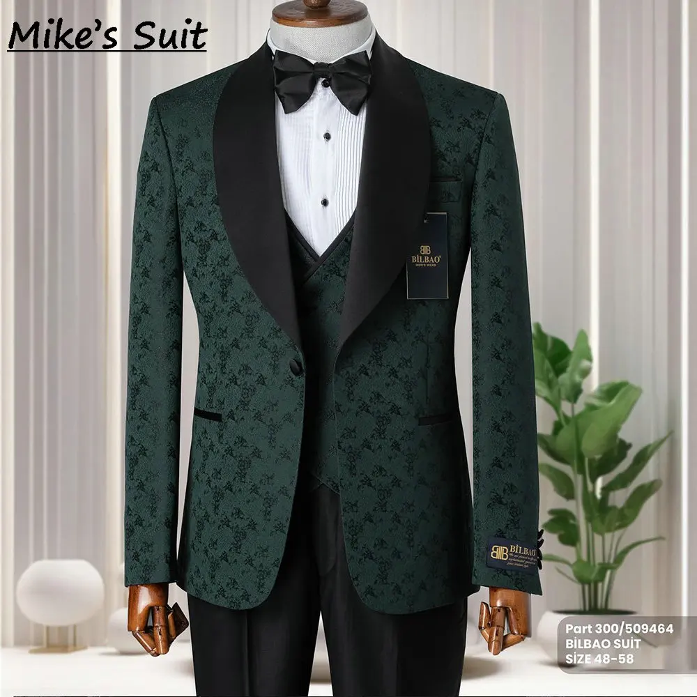 Newest Jacquard Men's Business Suit For Wedding Groom Wear Prom Man Suits Blazer 3 Pieces Set Jacket+Vest+Pant