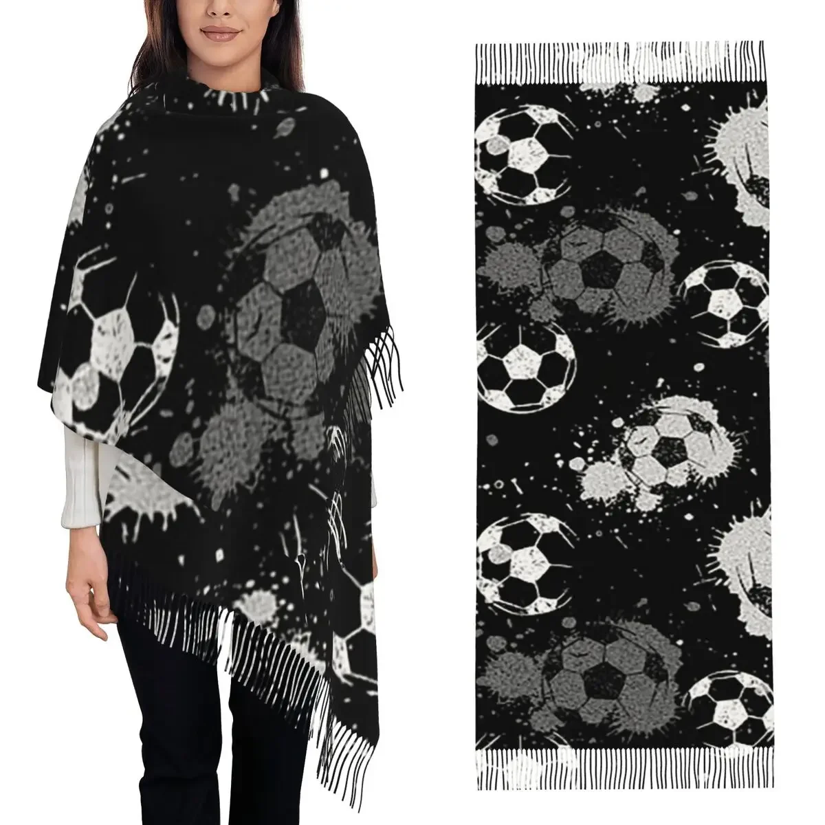 Football Graffiti Scarf Tassel Scarves for Women Soft Warm Shawls and Wraps Large Fall Winter Shawl Wrap