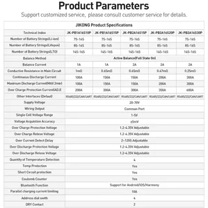 Jikong Inverter BMS V19 200a 300a Balance activo 1A 2A Lifepo4 Li-ion LTO BATERÍA 8S 16S 24V 48V JKBMS V19 Almacenamiento de energía doméstica 12 Mejor sistema de almacenamiento de energía de ventas - №12