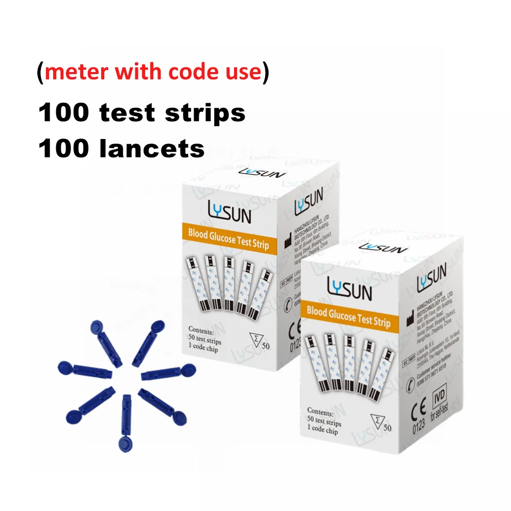 (50/100/200 pièces pour BGM-101/BGM-102/GUM-101) Bandelettes de Test de glycémie Lysun et lancettes 