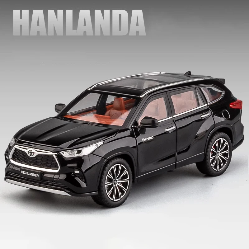 1:24 Highlander SUV Alloy Die Cast Toy Car Model Sound and Light Pull Back Children's Toy Collectibles Birthday Gift Ornaments