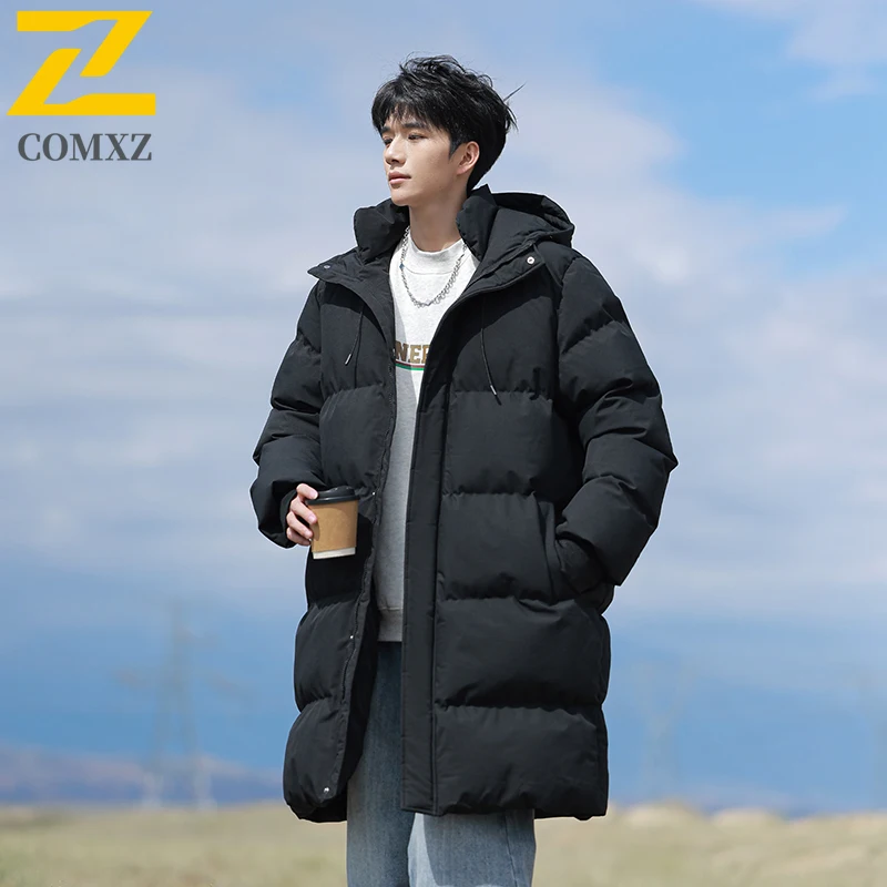 2025 New Winter Puffer Jacket Mens Long Casual All-match Windproof Warm Padded Coat Women Snow Camping Cold-proof Hooded Parka
