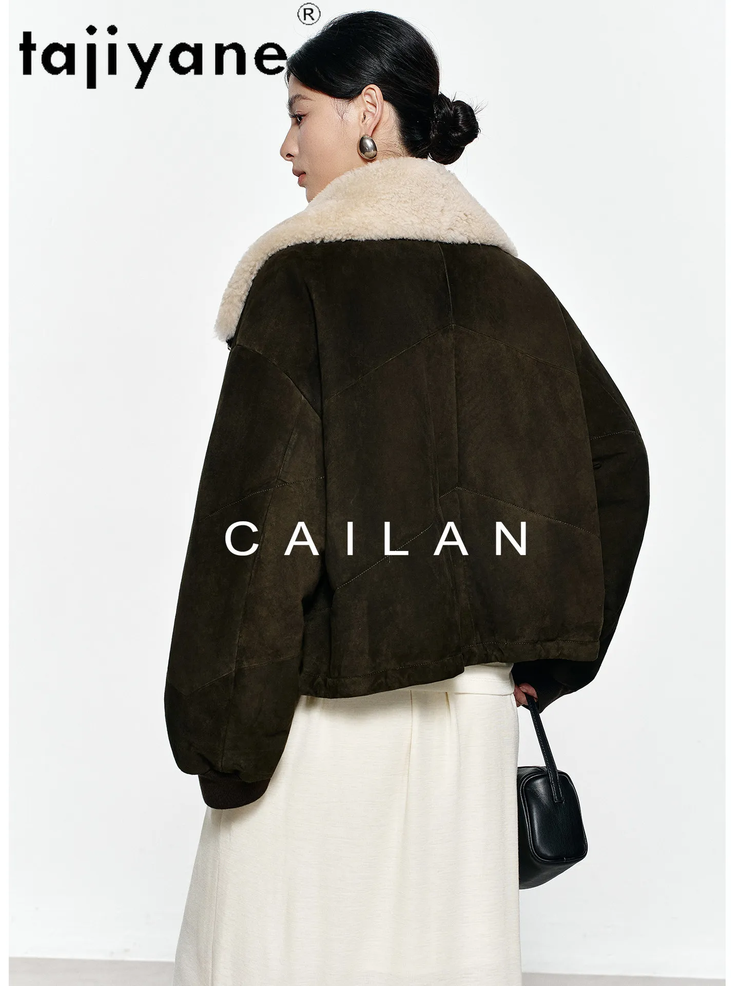 TAJIYANE Real Cow Suede Camel Down Coats Woman Stylish Wool Collar Puffer Jackets Genuine Leather Jacket 2025 Winter Clothes 롱코트