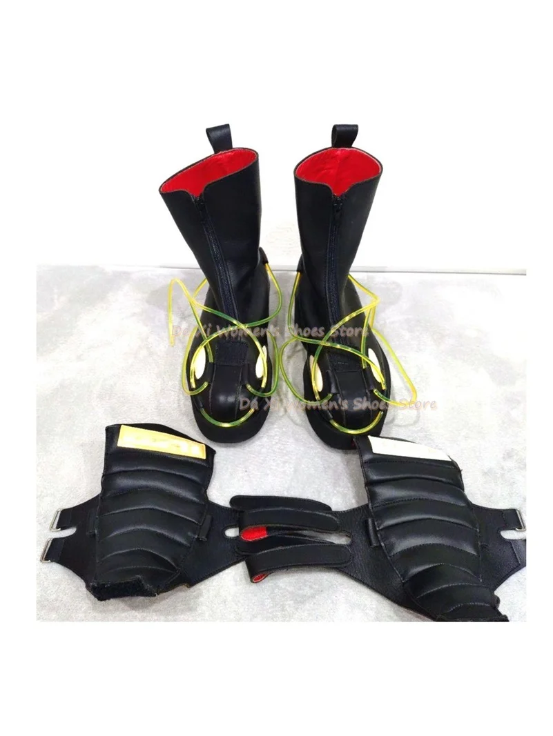 Round Head Fluorescence Green  Light Decorative Thick Sole Women's Boots Futuristic Feel Cyber Punk Mid-calf Boots Winter Boots