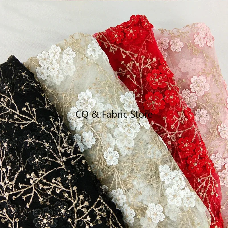 

Новый 1 ярд 3D золотой цветок вышивка маленький цветок сетчатая кружевная ткань Diy платье юбка материалы для одежды