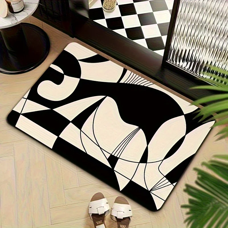 Geometric Doormat – Black & White Abstract Pattern, Modern Art Design, Flannel, Non-Slip, Indoor Use Only