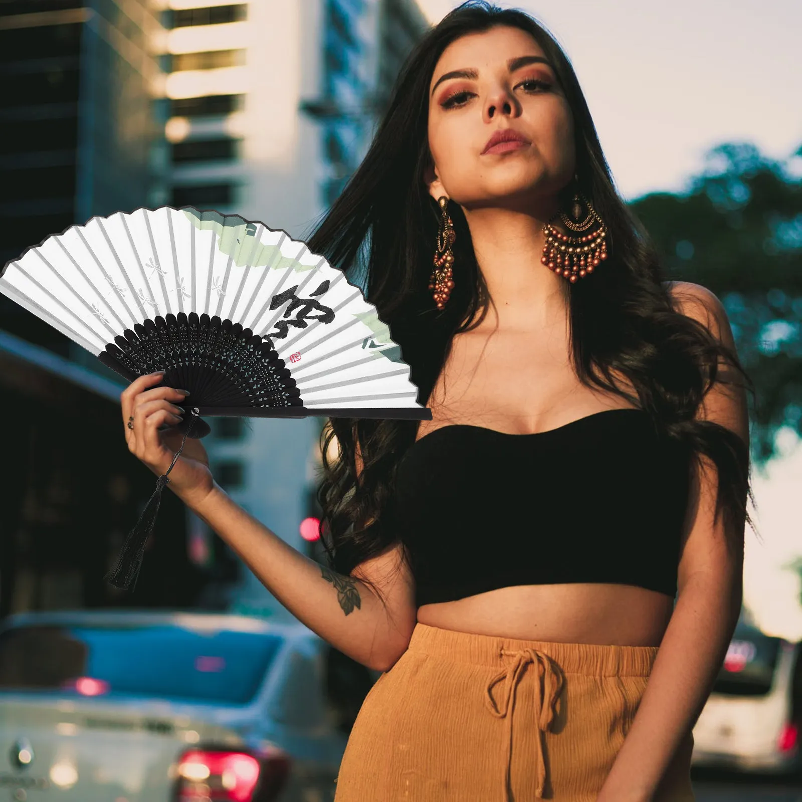 Small Foldable Vintage Dance Fan Handmade Cloth Bamboo Chinese Style Hand Fan Compact Portable Photography Prop for Weddings Tea