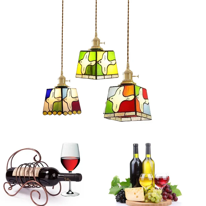 Mediterranean Tiffany Chandelier Copper Art Glass Lamp Bedroom Living Room Restaurant Study Lights Hotel Cafe Lightings Fixture