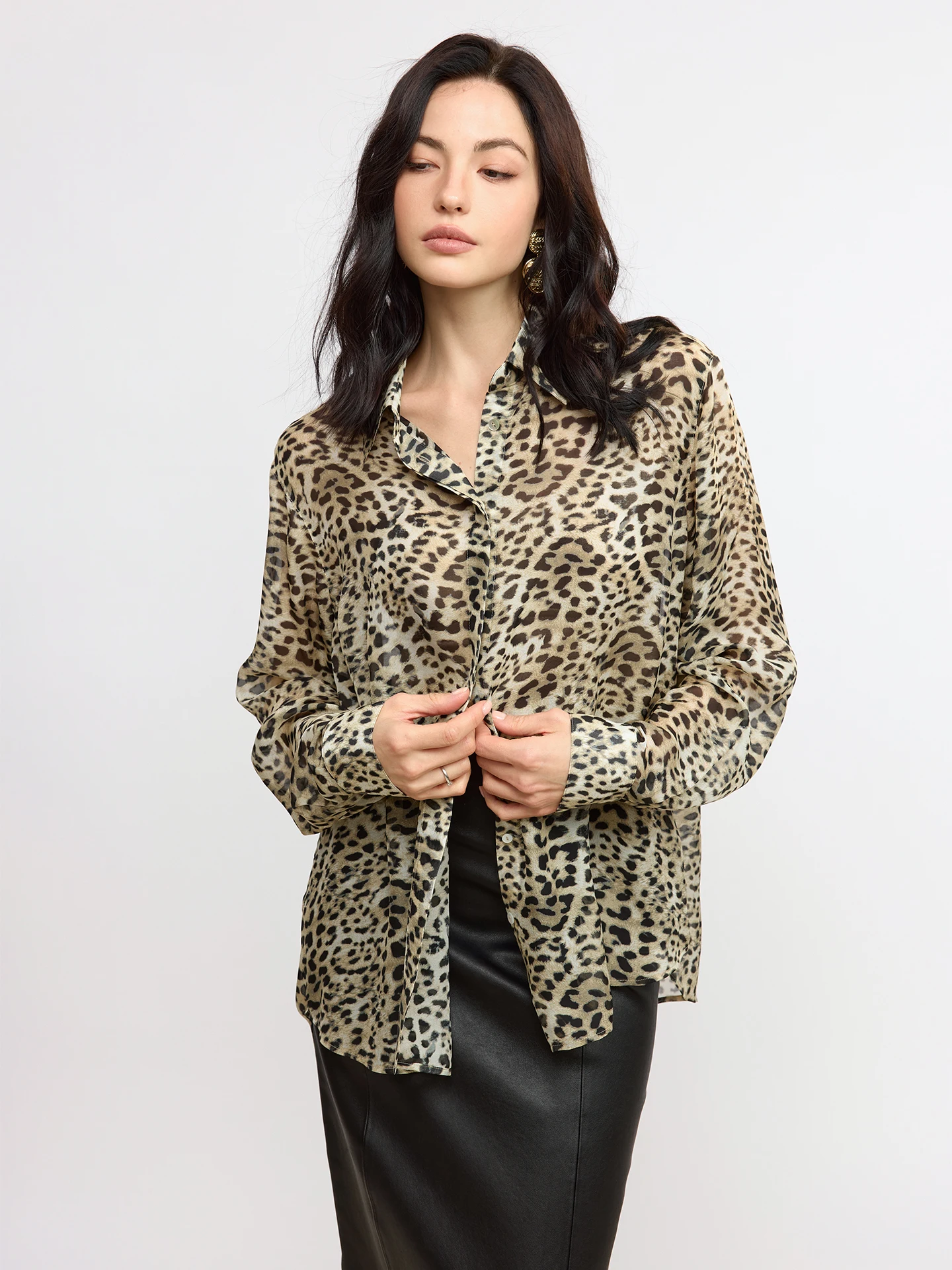 

Женский модный топ Daily Romance26 Spring Paris в стиле ретро, из шелка с леопардовым принтом, с длинными рукавами и воротником, свободного кроя, тонкий, стандартный размер