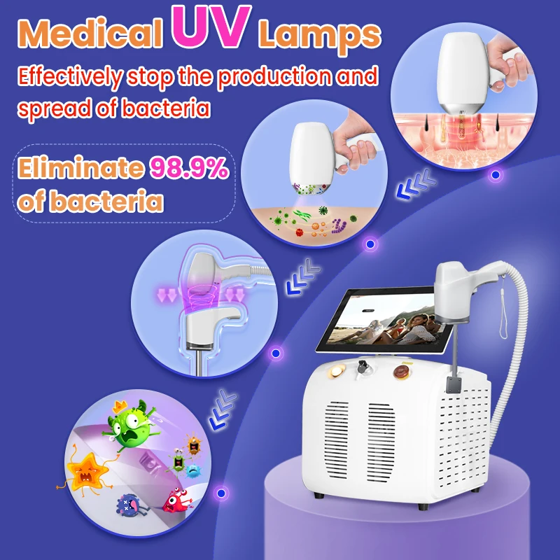 Top ADG UV Disinfection lamp Function In Diode Laser 755 1064 808nm Hair Remove Machine -28 ℃ Cooling Handle with 4 probes