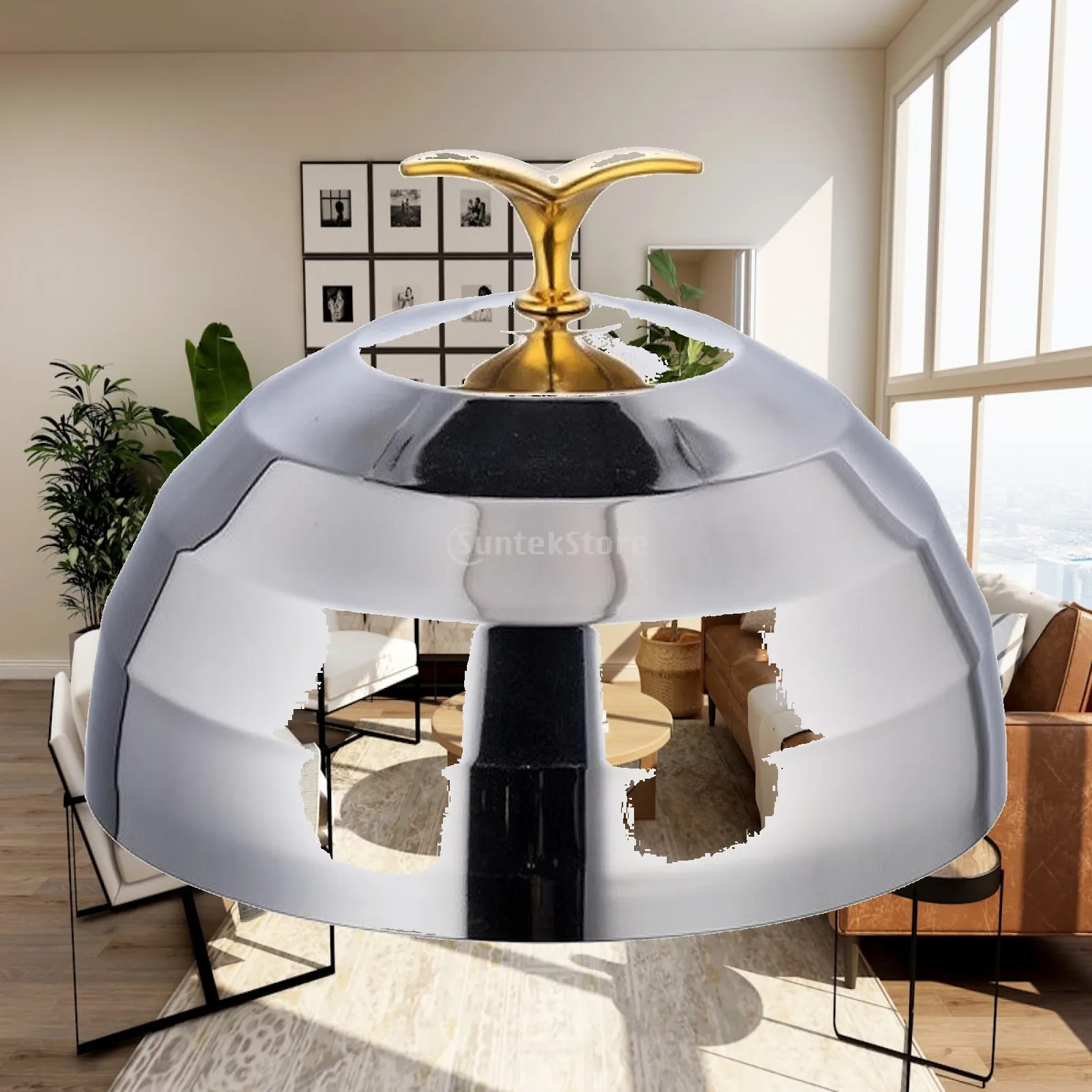 Polished Steel Pan Lid Grid Pattern Dome Cover with Comfort Grip Handle for Food Presentation