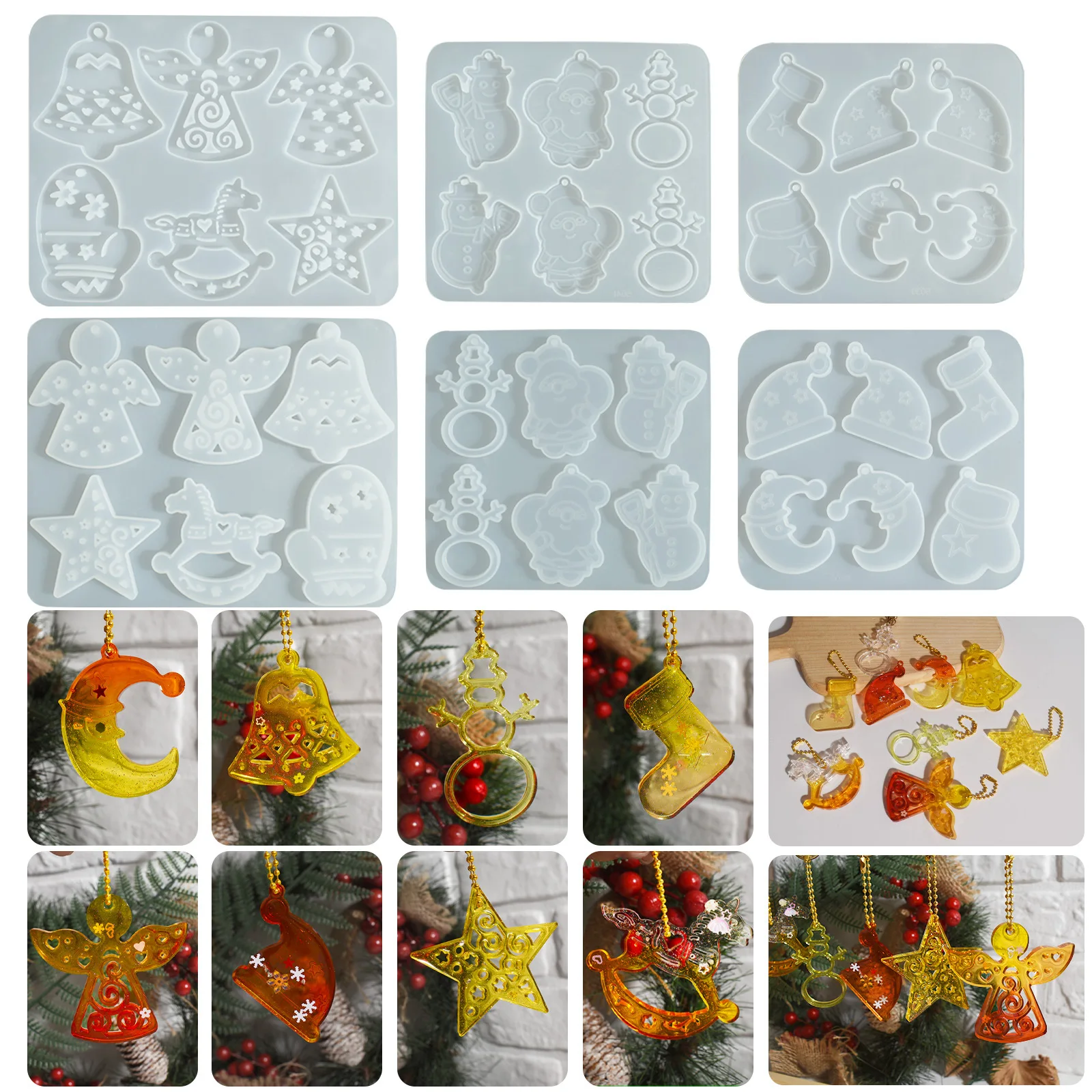 Mould Trending Crystal Resin Casting Molds Angel Bells Socks Snowmen Gloves Christmas Series Pendants & Decorative Silicone Mold