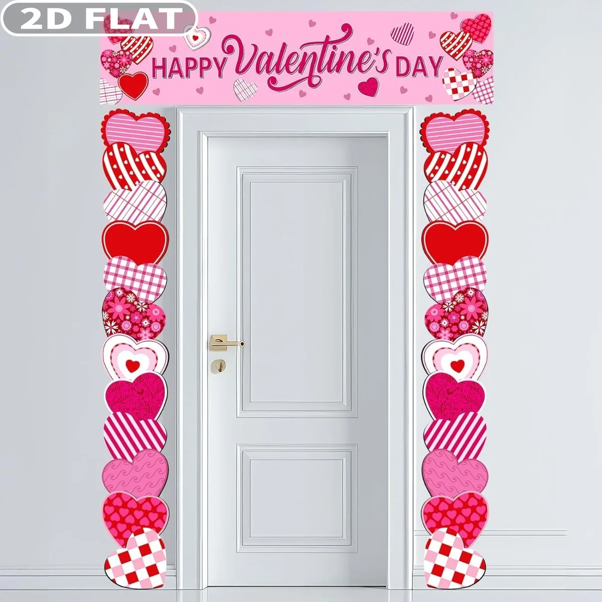 3pcs Valentine‘s Day Party Door Banner, Polyester Heart Banner 71x12Inch&12x19Inch Happy Valentines