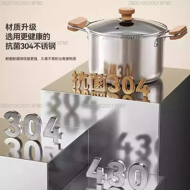 Double Handle 304 Stainless Steel Cooking Pot Uncoated Stew Soup Pot