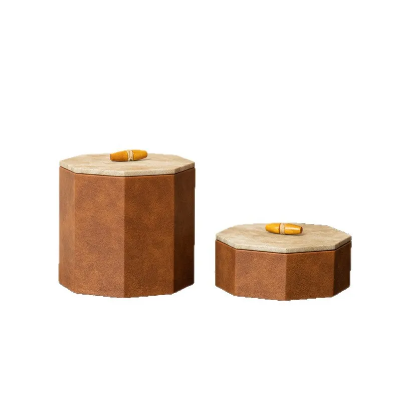 

caramel color flocked leather storage jewelry box decorative ornaments, high-end bedside table pendulum