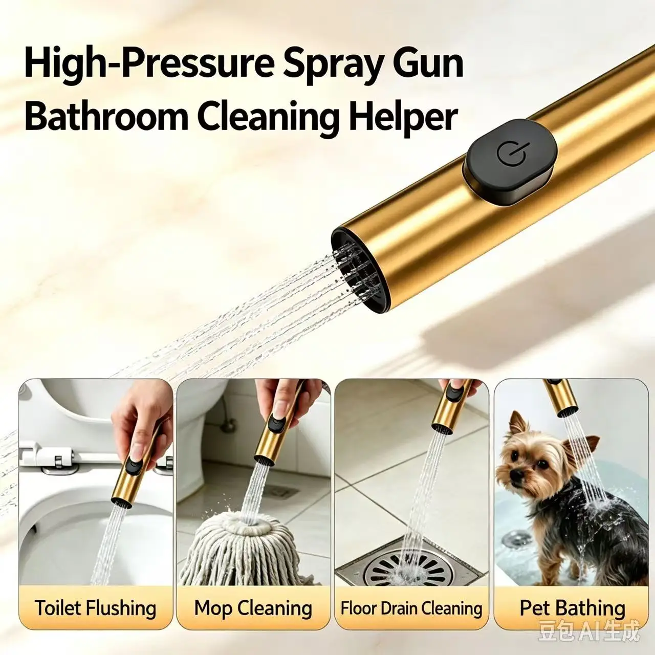 High End Gold Piano Button Showerhead Complete Set Light Luxury Bathroom Bathroom Pressurized Showerhead Set