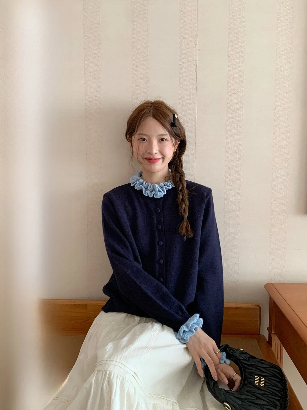 

Women's Knitted Sweater Coat Casual Sweet Sle Long Sve Contrast Color Collar Winter New Korean Faion