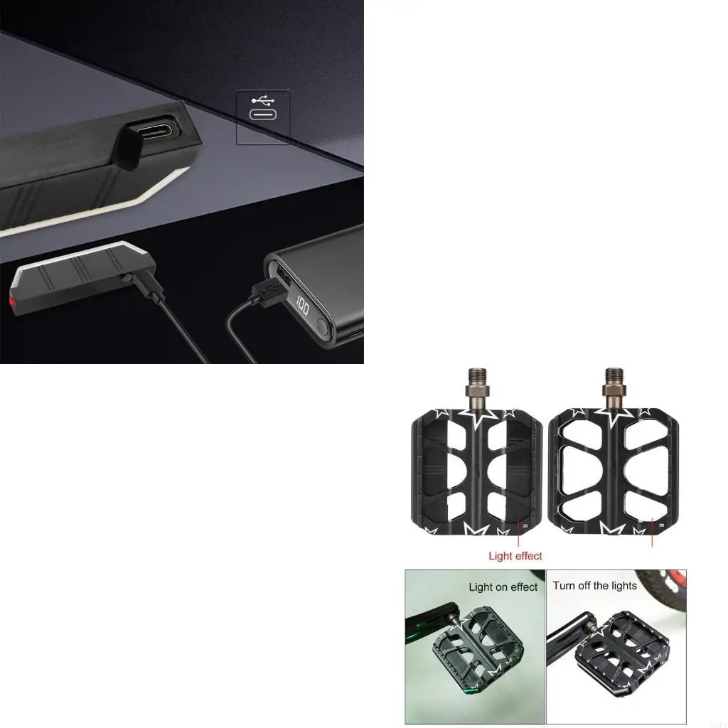 

LED 9/16Inch Bearing Bicycles Pedals Watertight Dustproof Mountain Bikes Pedals Nonslip Wide Platform Bicycles Pedals