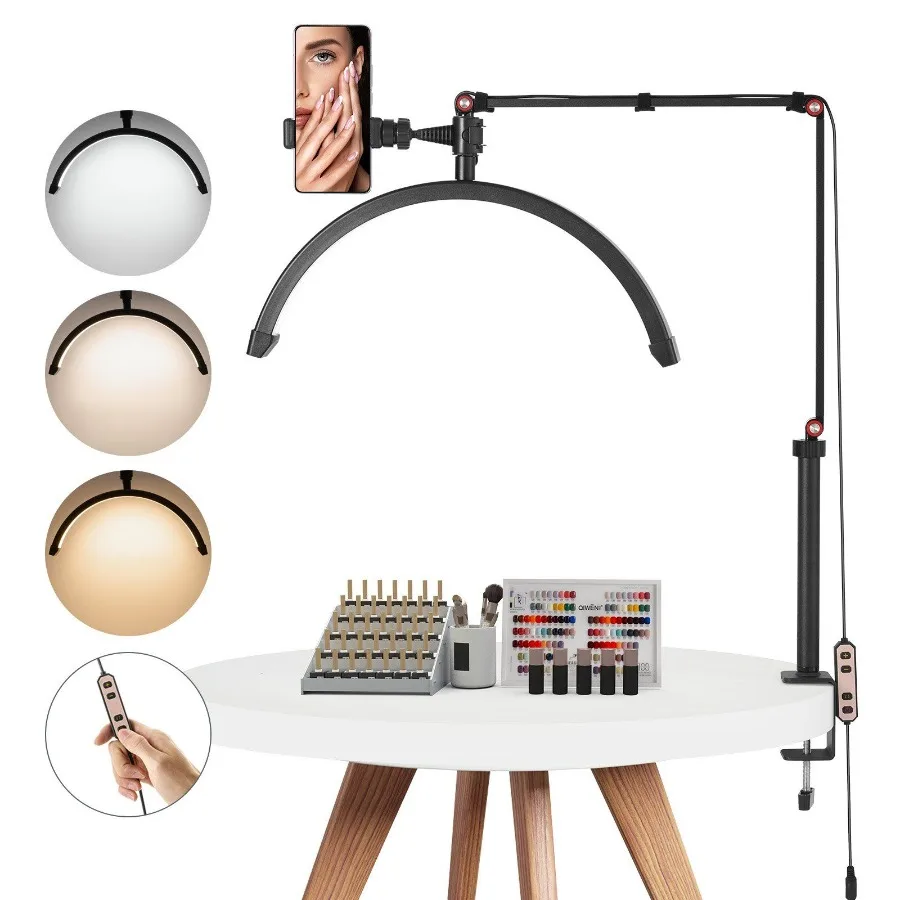 

Nail Desk Light 20 W Clip on Half Moon Lash Light with Phone Holder Arched LED