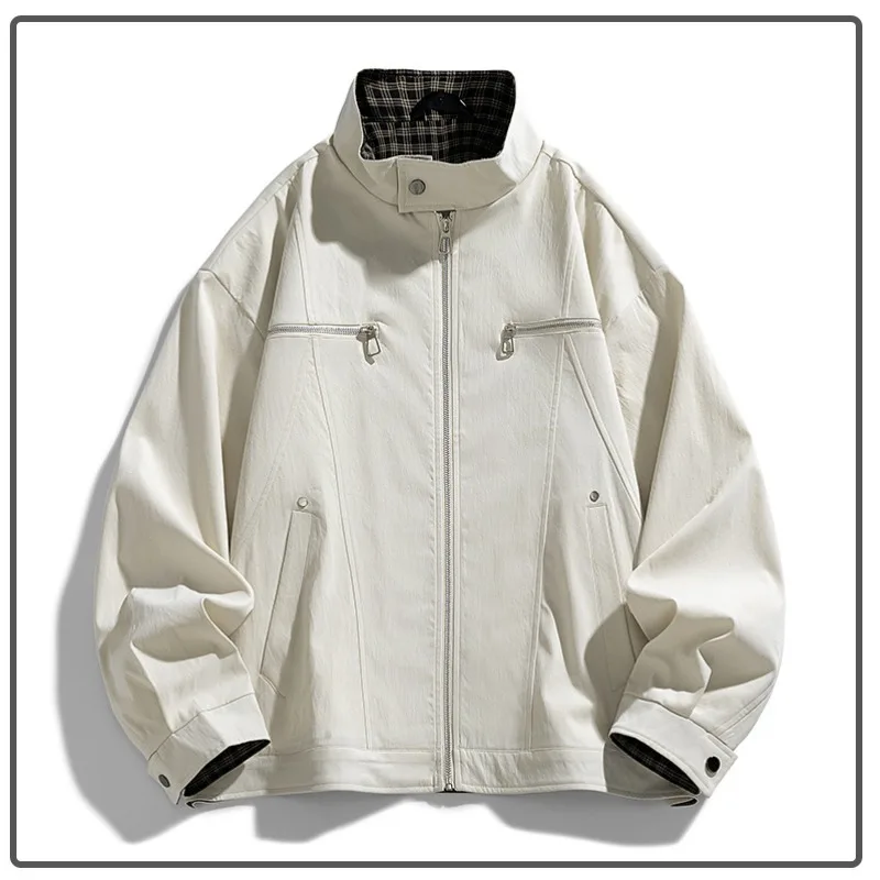 Spring and Autumn Men's Trendy Casual Workwear Lapel Jackets Men's Loose Zippered Cardigan Jackets for Young Simple and Stylish