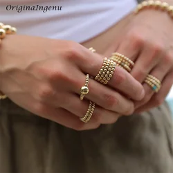 Elasticity 14K Gold Filled Beaded Ring Handmade Big Ball Stretch Beaded Ring Waterproof Resistant Jewelry Women Ring
