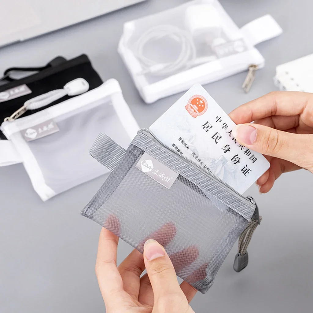 Mesh Zipper 1 PCS Creative Mesh Transparent Cute Square/Oval Portable Pen Pencil Pouch Bag School Office Supply Stationery Case