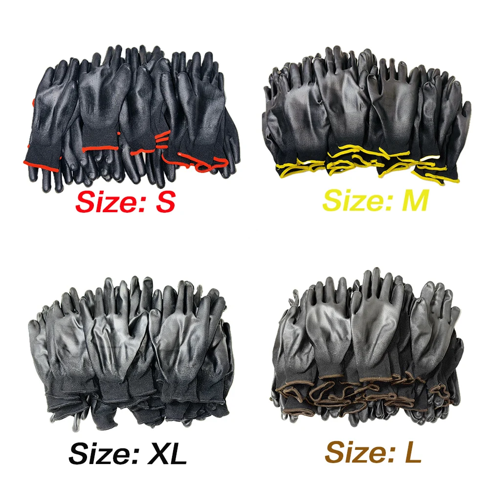 12/24/36 زوجًا من قفازات العمل الآمنة المطلية بالبولي يوريثان، قفازات البستنة غير القابلة للتنفس للبناء في ساحة الحديقة والعمالة الصناعية