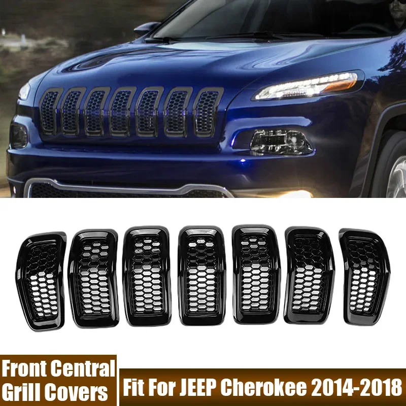 

A Set Car Front Bumper Central Grill Covers Fit For JEEP Cherokee 2014-2018 Car Accessories Honeycomb Racing Grilles Trim Covers