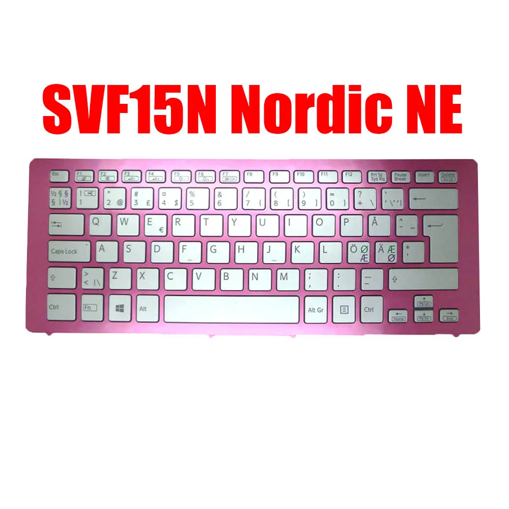 

Nordic NE Laptop Keyboard For SONY SVF15N 9Z.NABBQ.B1N 149266051SE AEFI3X000303A Silver With Backlit Pink Frame New