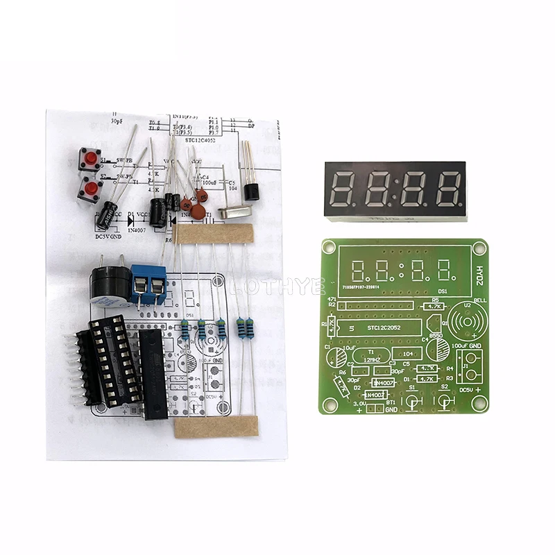 Four-digit Digital Clock 4 Digit Electronic Clock Kit Single-chip DC 3.7V-5.5V Electronic Production Suite DIY Electronic Kit