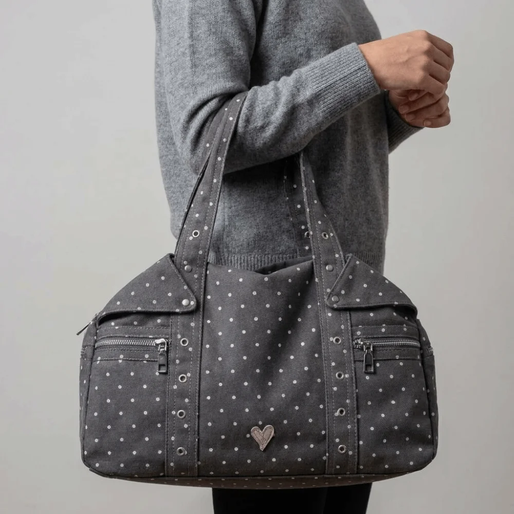 Retro Square Shape Polka Dot Shoulder Bag Large Capacity Korean Style Tote Bag Canvas Star Element Women Handbag Daily Use