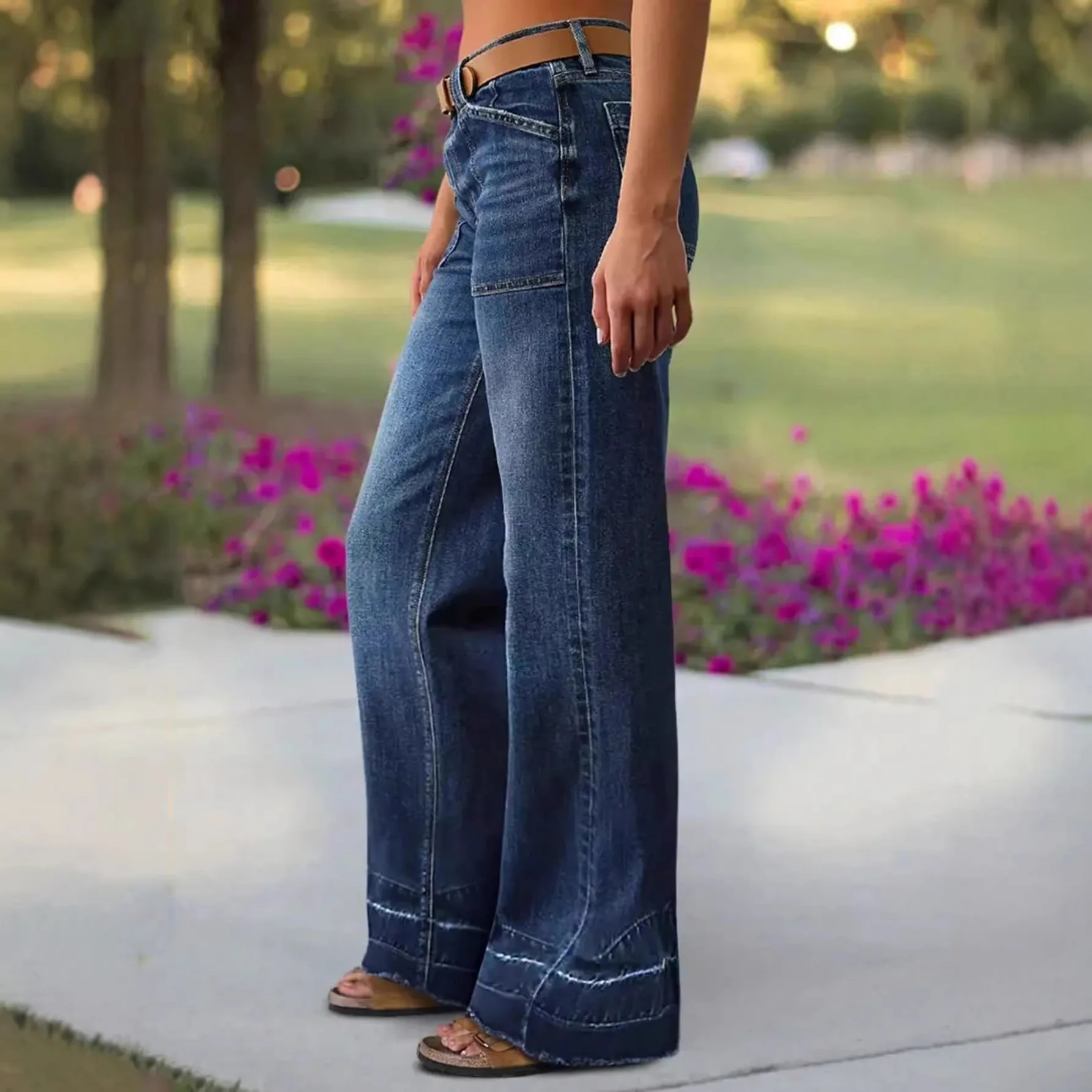 New women's high waisted elastic wide leg jeans, high-quality, fashionable, casual and comfortable jeans, suitable for daily wea